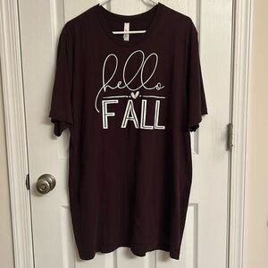 Bella + Canvas Burgundy Red Hello Fall Short Sleeve Cotton T-shirt Unisex 2XL